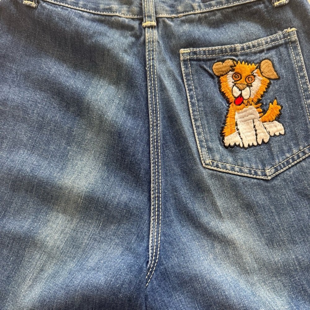 Vintage 70’s Faded Glory Jeans Puppy Dog Embroidered Pocket Size 7 Very Rare - Picture 7 of 16